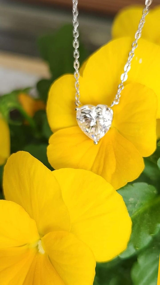 Rose Heart Moissanite Sterling Silver Necklace