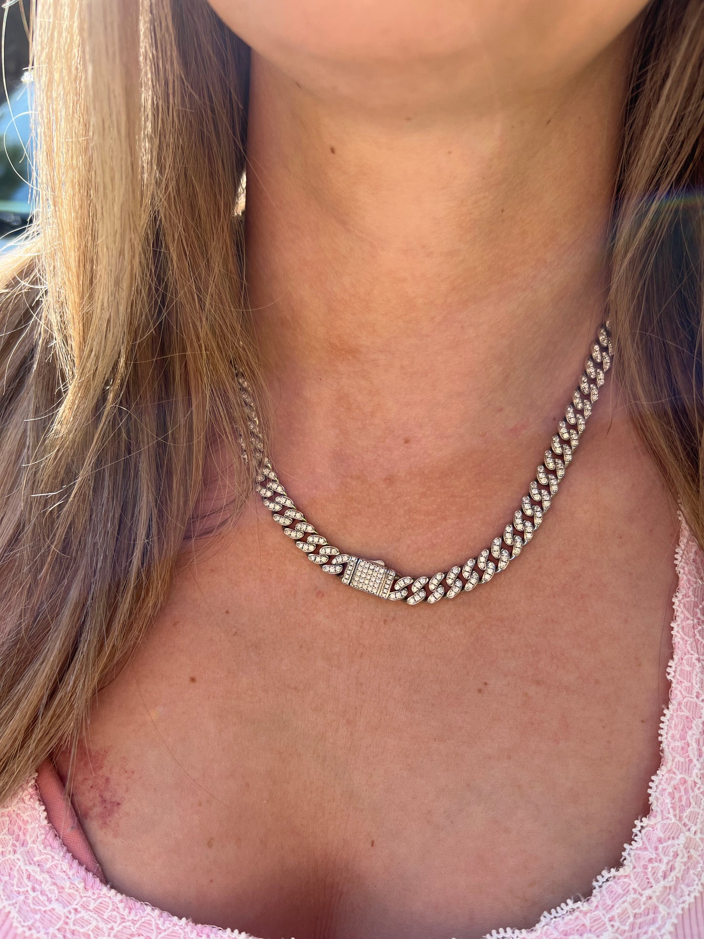 Frosted Cuban Link .925 Sterling Silver Full Moissanite Necklace