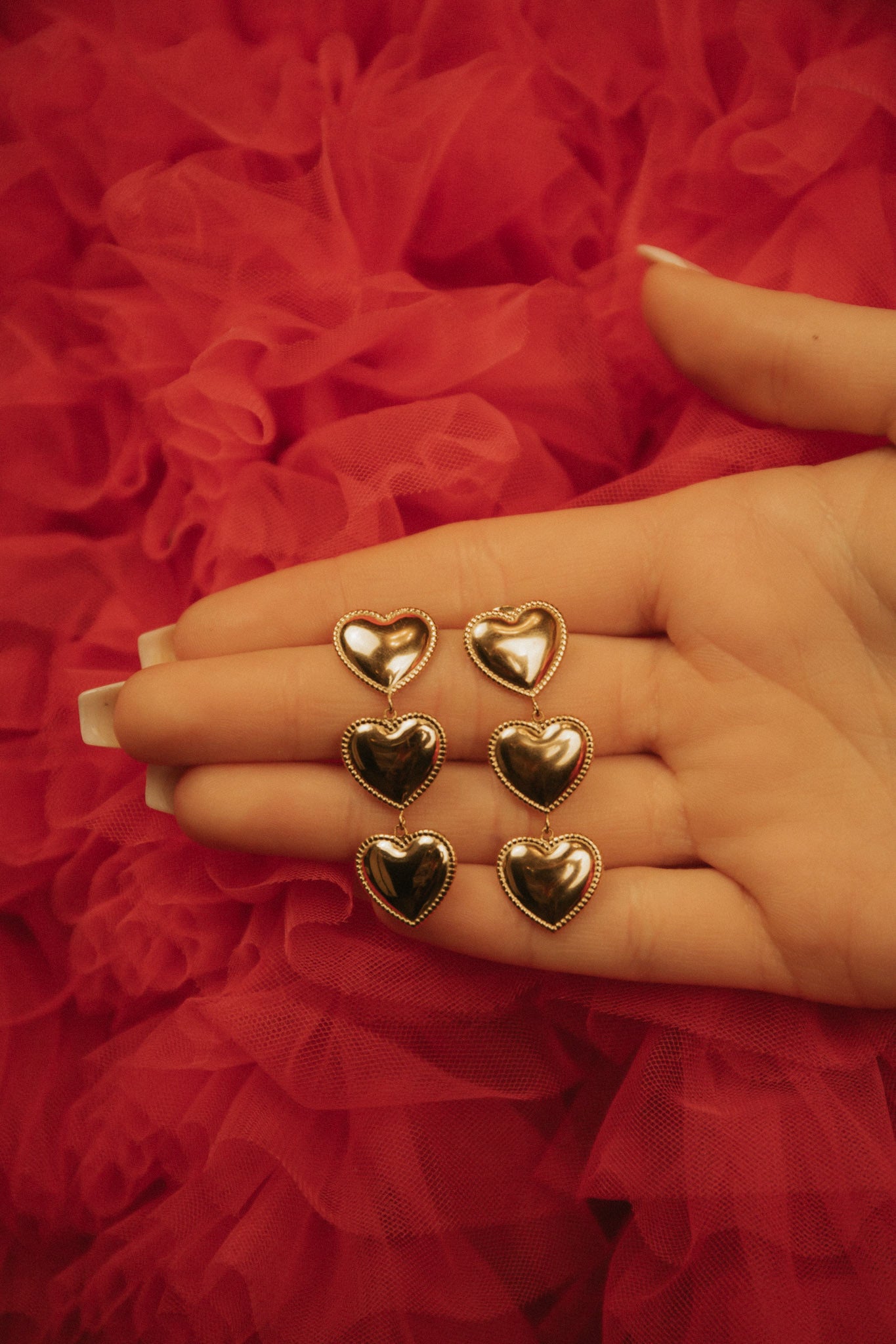 Triple Golden Heart 316L Dangle Earrings