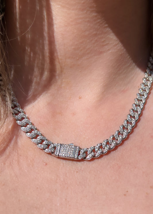 Frosted Cuban Link .925 Sterling Silver Full Moissanite Necklace