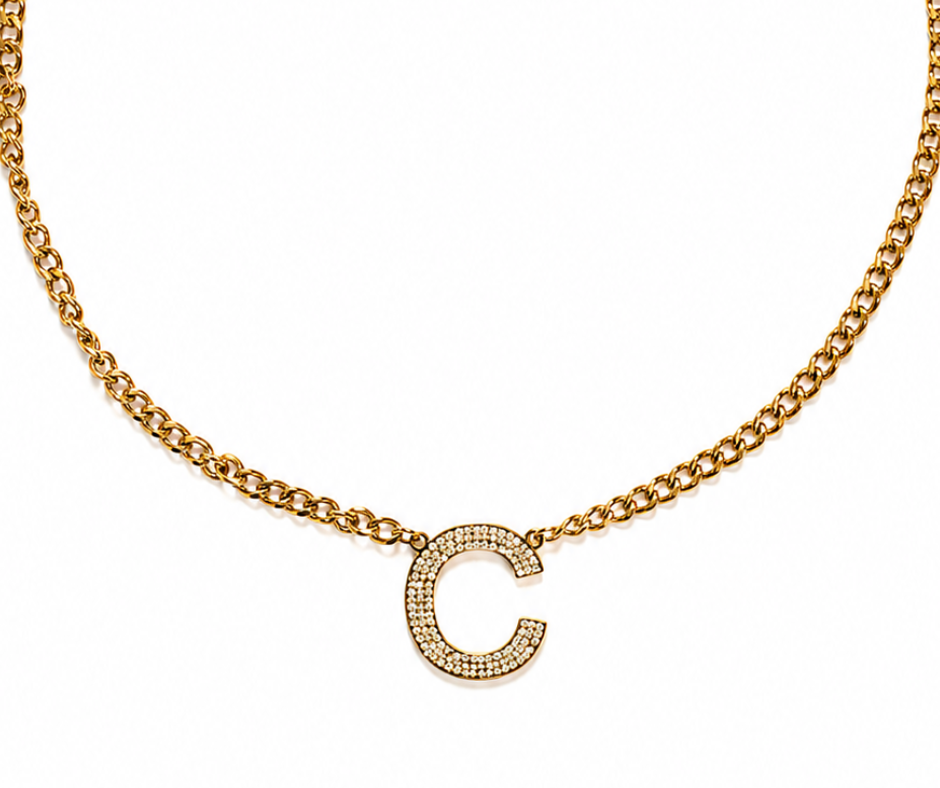 Game Day Initial Crystal 316L Stainless Steel Necklace