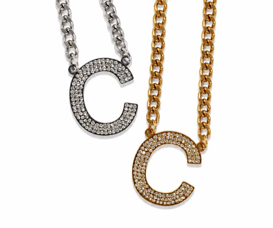 Game Day Initial Crystal 316L Stainless Steel Necklace