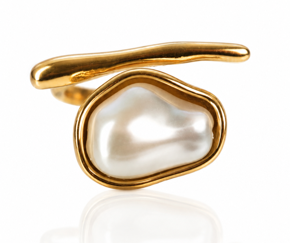 Joy Adjustable Pearl 316L Stainless Steel Statement Ring