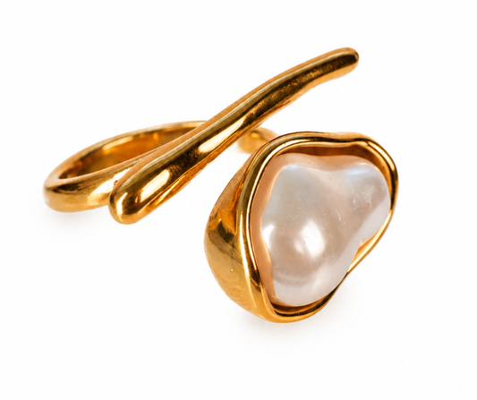 Joy Adjustable Pearl 316L Stainless Steel Statement Ring