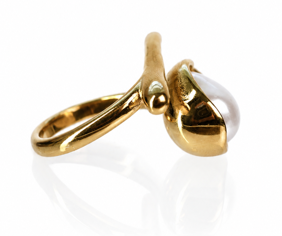 Joy Adjustable Pearl 316L Stainless Steel Statement Ring