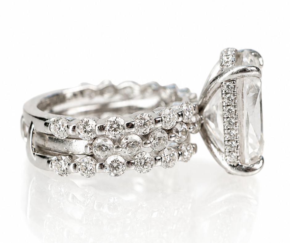 Marry Rich 12.5 Carat Moissanite .925 Sterling Silver Ring Duo