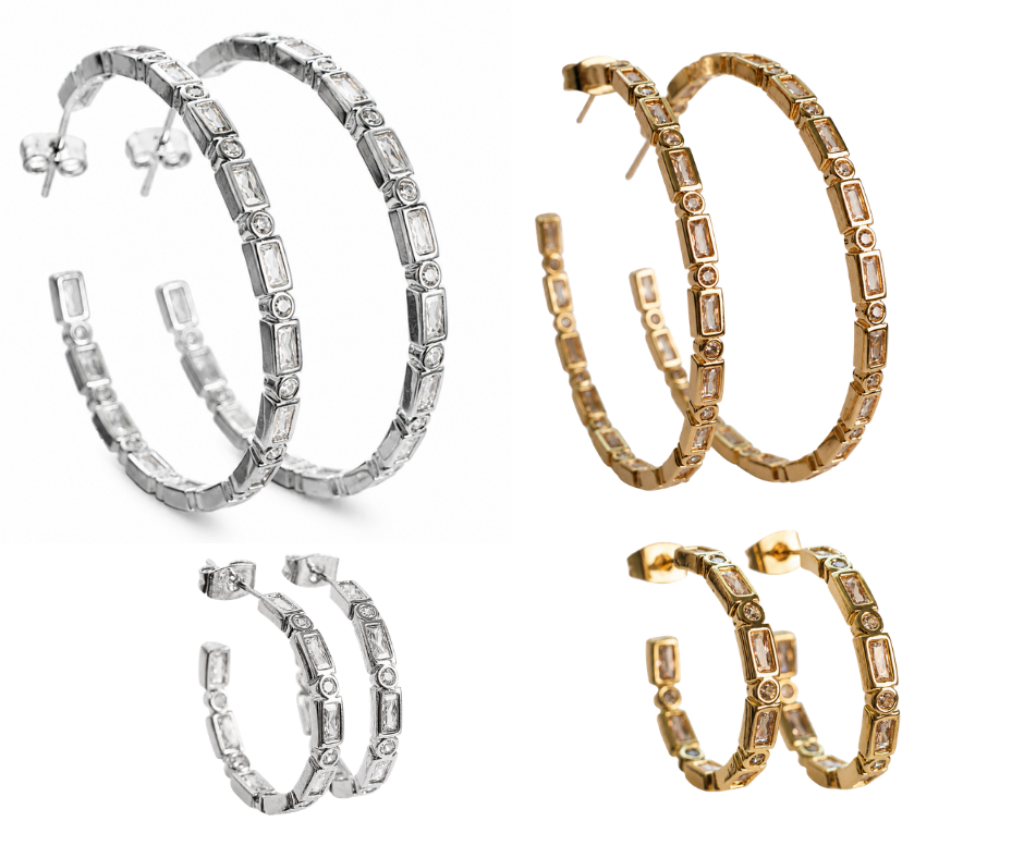 Zara  Multi Bezel Crystal Studded 316L Stainless Steel Hoops