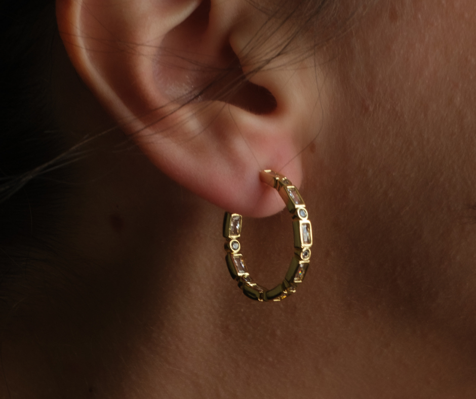 Zara  Multi Bezel Crystal Studded 316L Stainless Steel Hoops