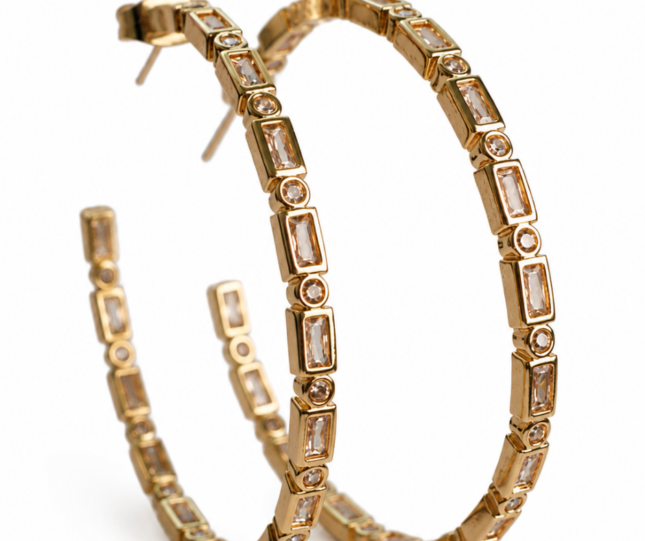 Zara  Multi Bezel Crystal Studded 316L Stainless Steel Hoops