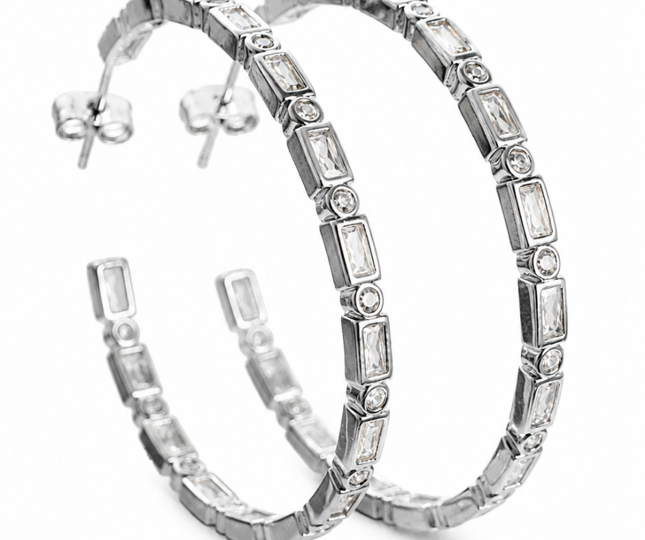 Zara  Multi Bezel Crystal Studded 316L Stainless Steel Hoops
