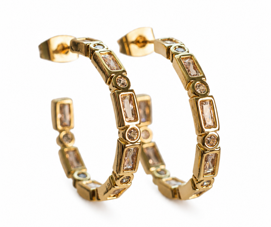 Zara  Multi Bezel Crystal Studded 316L Stainless Steel Hoops