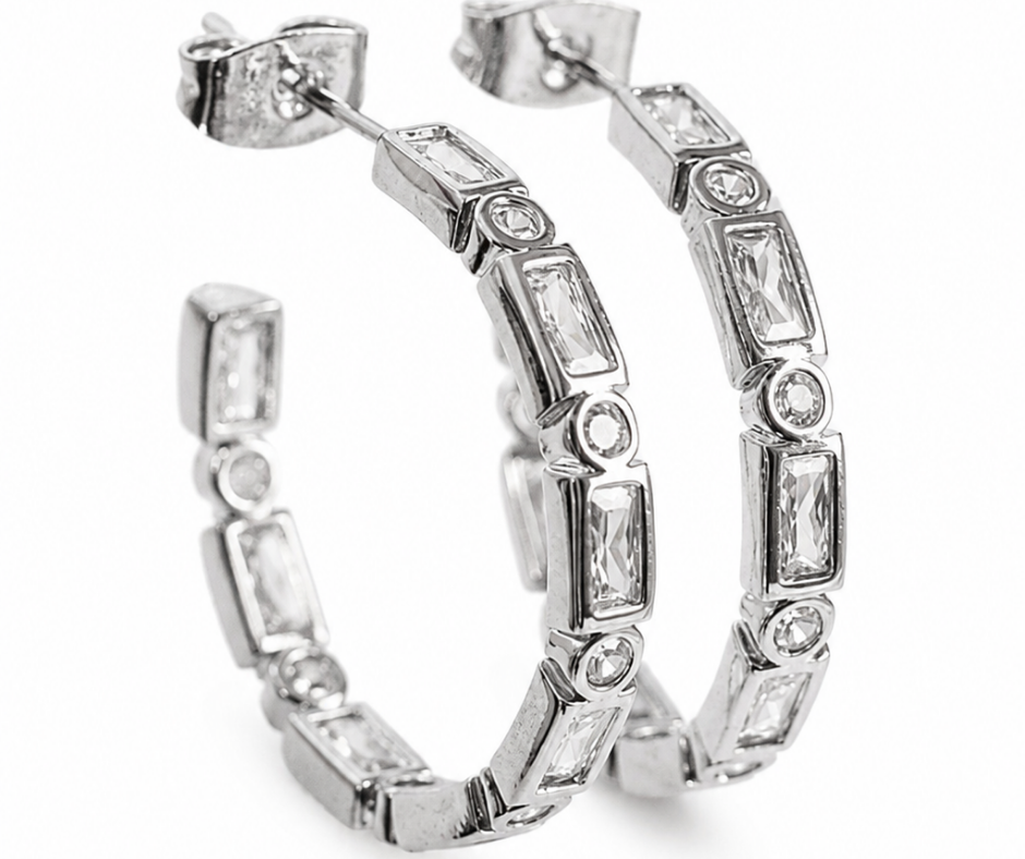 Zara  Multi Bezel Crystal Studded 316L Stainless Steel Hoops