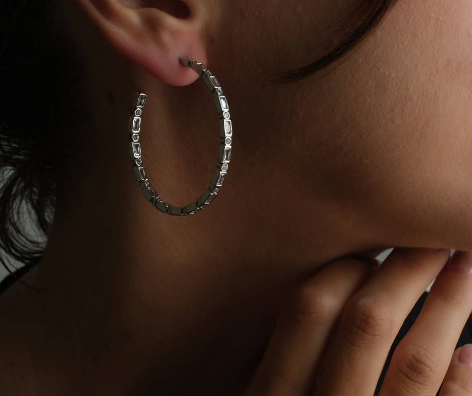 Zara  Multi Bezel Crystal Studded 316L Stainless Steel Hoops