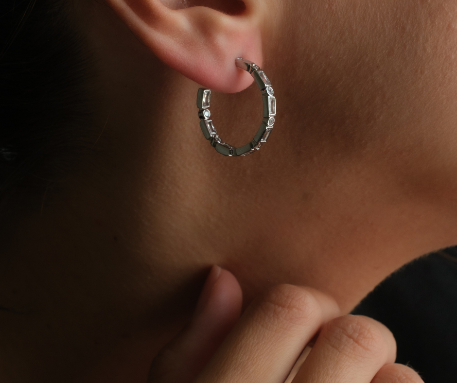 Zara  Multi Bezel Crystal Studded 316L Stainless Steel Hoops