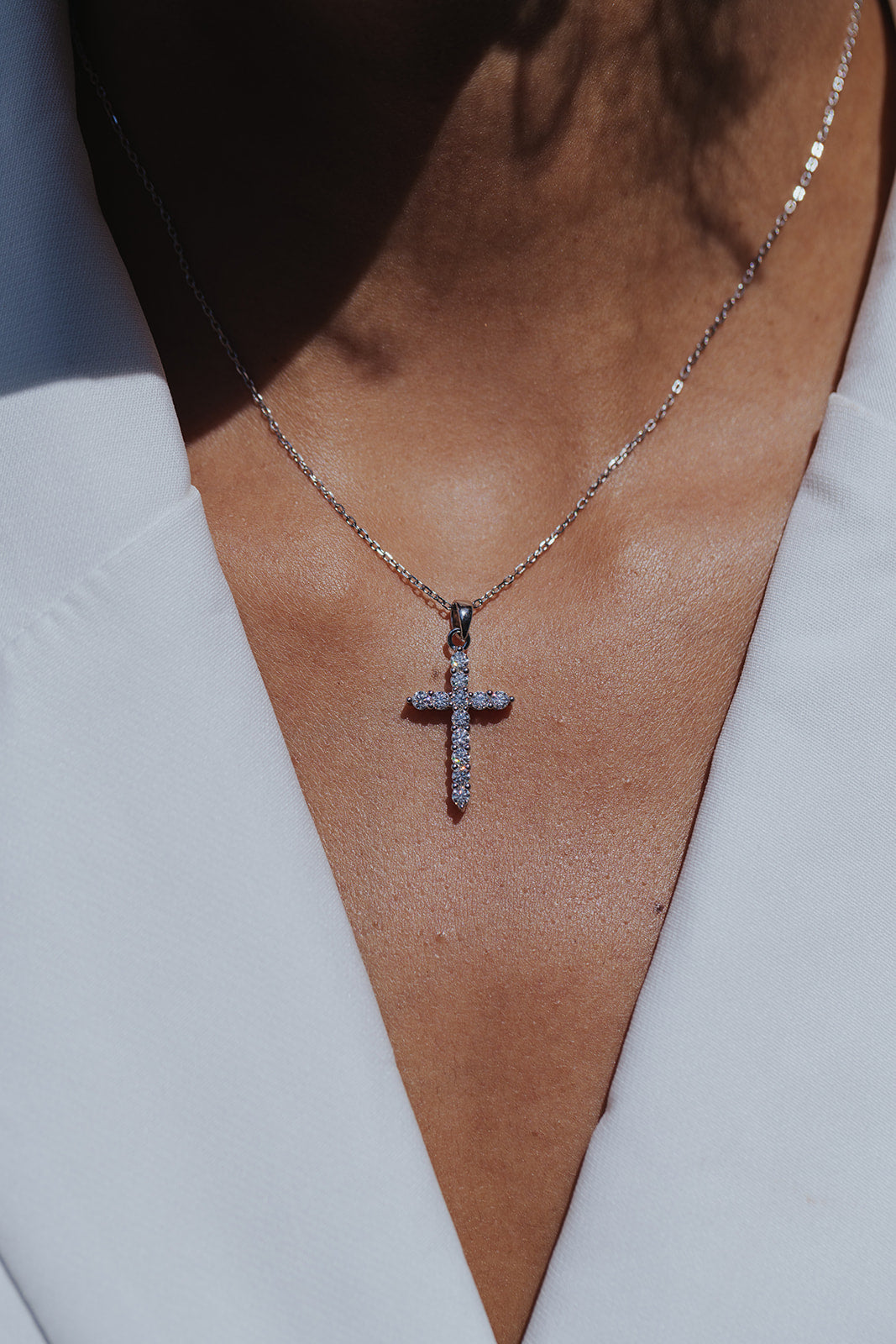 Donatella .925 Sterling Silver Moissanite Cross Necklace