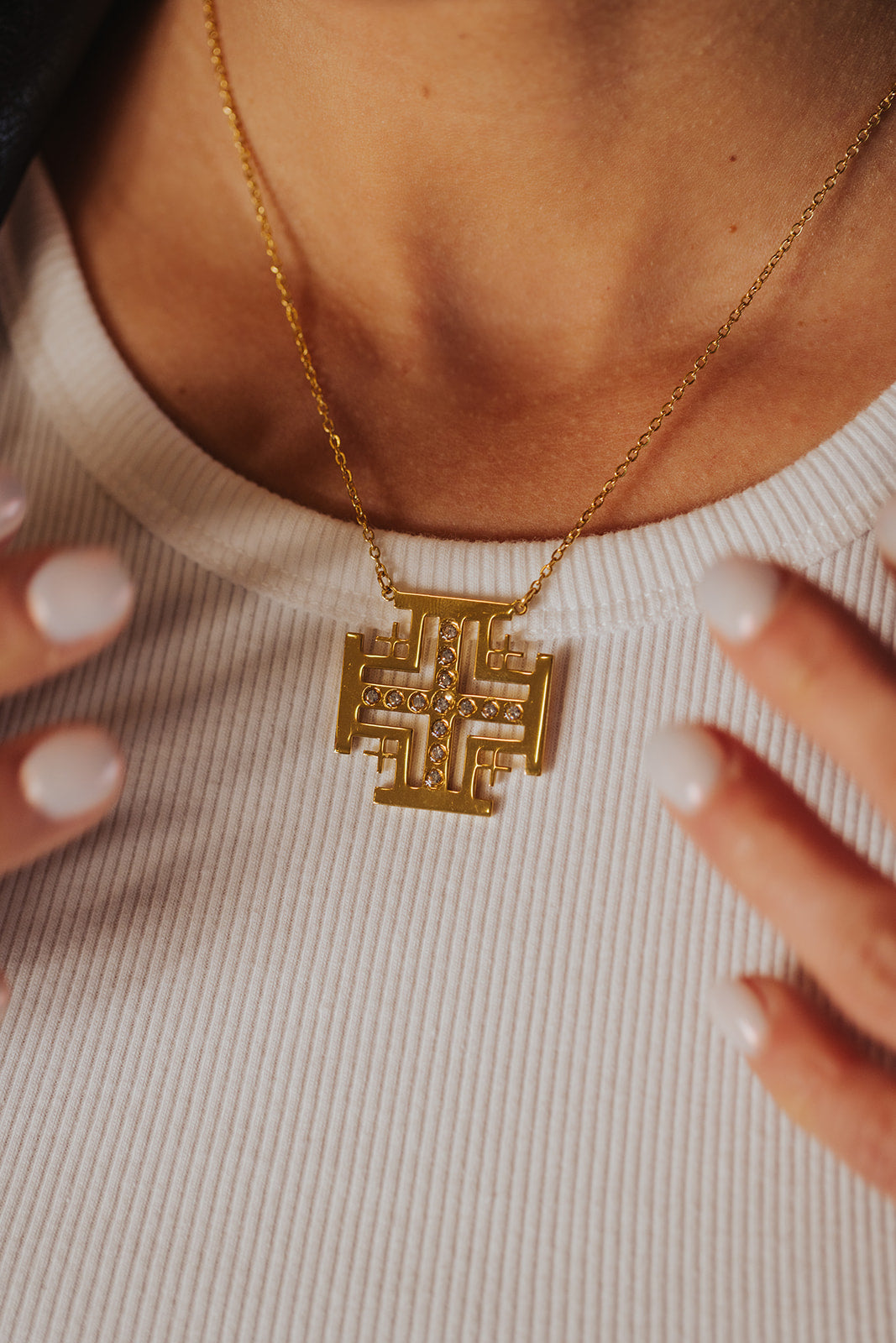 14k Gold Jerusalem cross openning with 0.23 ct of Diamonds | Tabash Souvenir